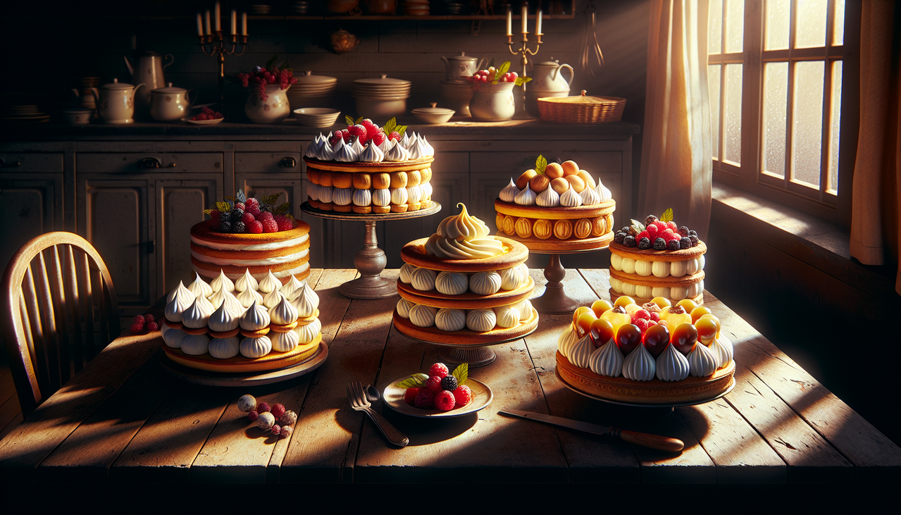Délicieux gâteau en V variété de pâtisseries françaises traditionnelles.